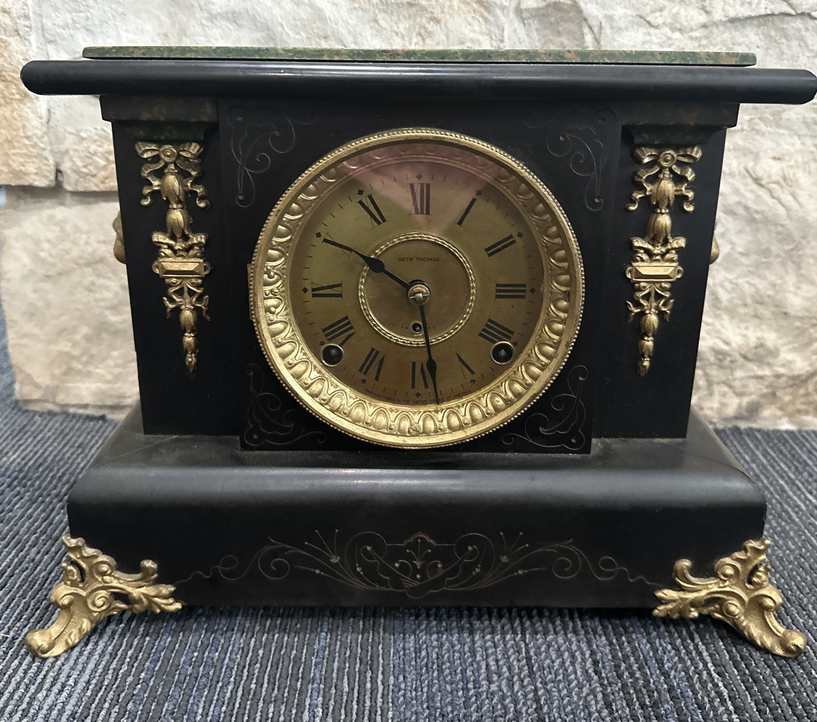 Antique Seth Thomas Adamantine Mantle Clock Mechanical Works Antique Seth Thomas Adamantine Mantle Clock Mechanical Works