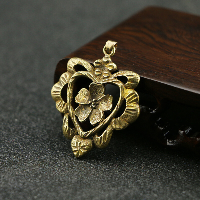 Solid Brass Heart shaped keychain pendant Figurine Small Statue Home Ornament