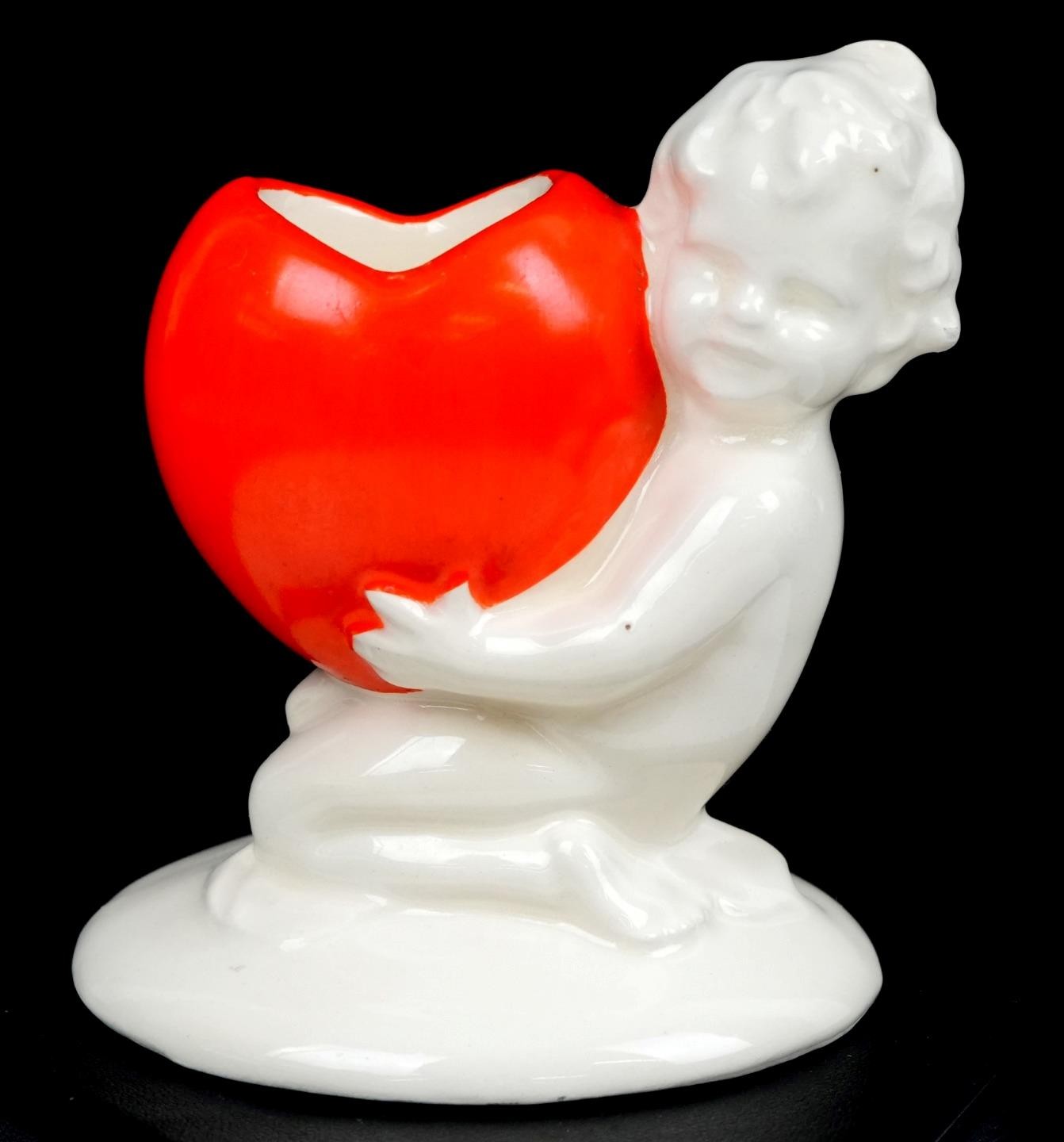 Hertwig & Co German Porcelain Cherub W/ Basket 3 1/4\