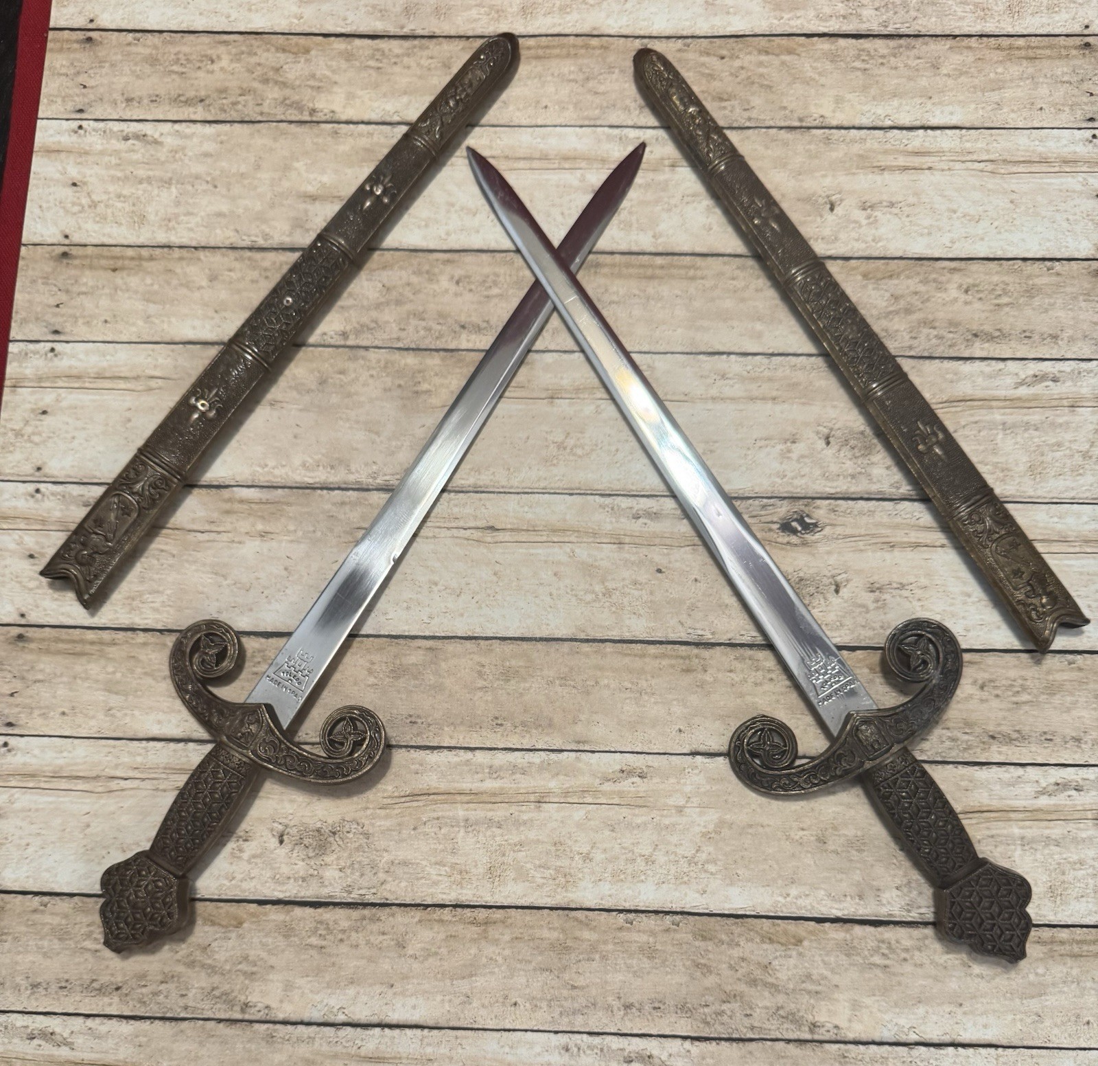 Vintage Toledo Spain Pair of 10 Inch Decorative Miniature Swords with Sheaths