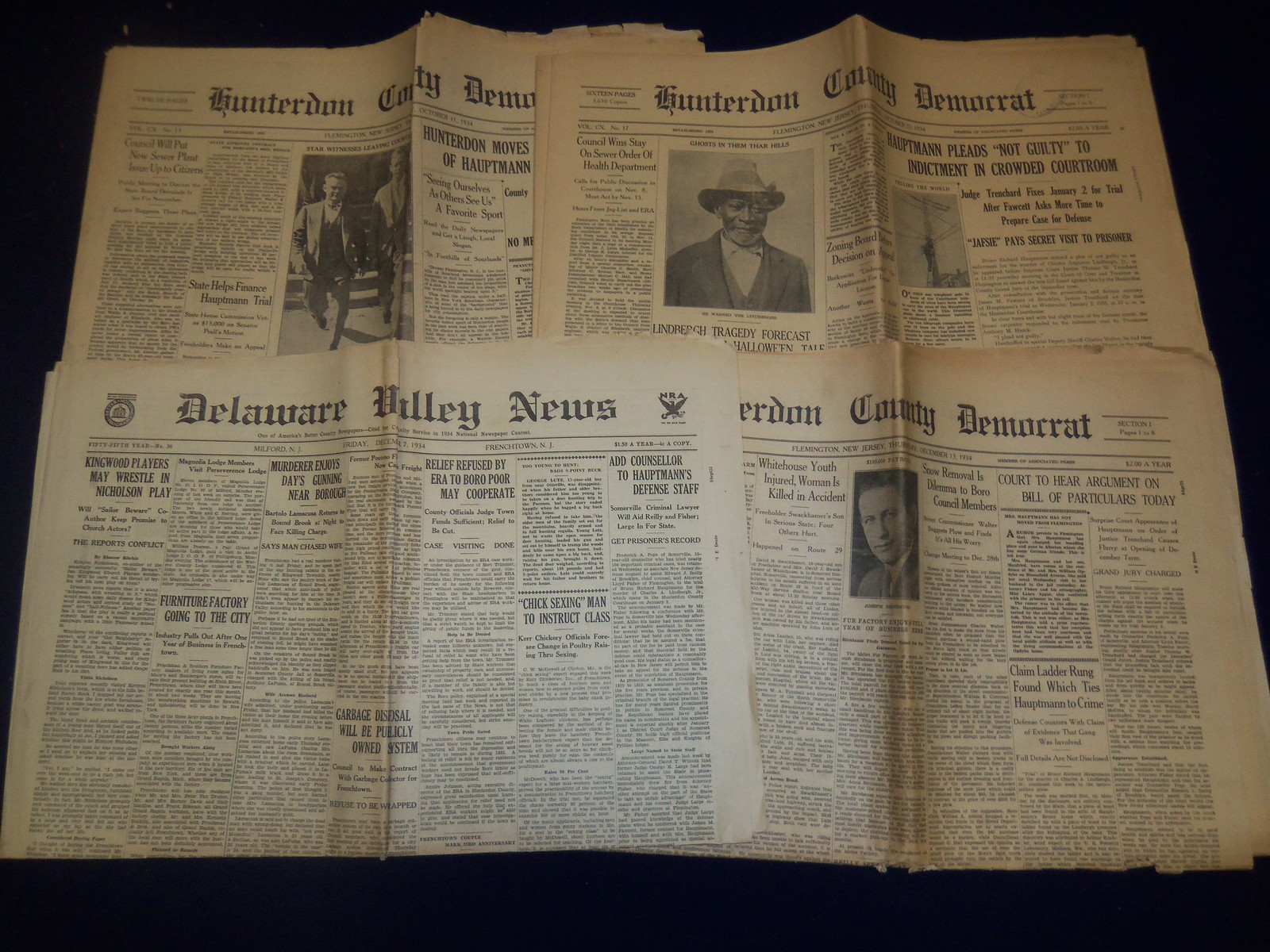 1934 HUNTERDON COUNTY DEMOCRAT LINDBERGH HAUPTMANN NEWSPAPER LOT OF 6 - O 129 1934 HUNTERDON COUNTY DEMOCRAT LINDBERGH HAUPTMANN NEWSPAPER LOT OF 6 - O 129