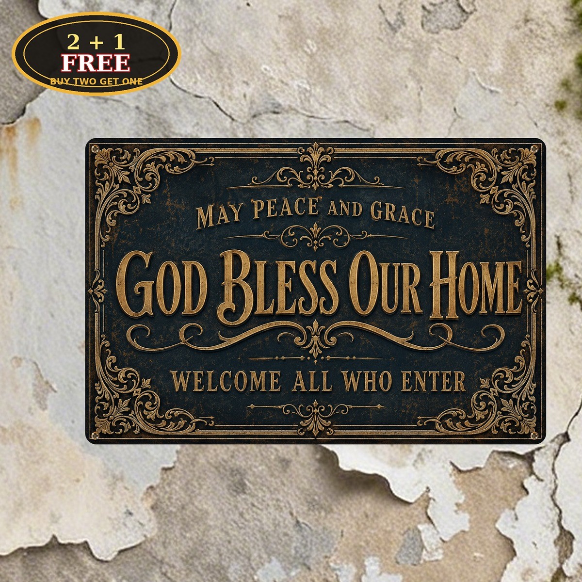 May God Bless This Home And All Who Enter Plaque Metal Sign 8x12