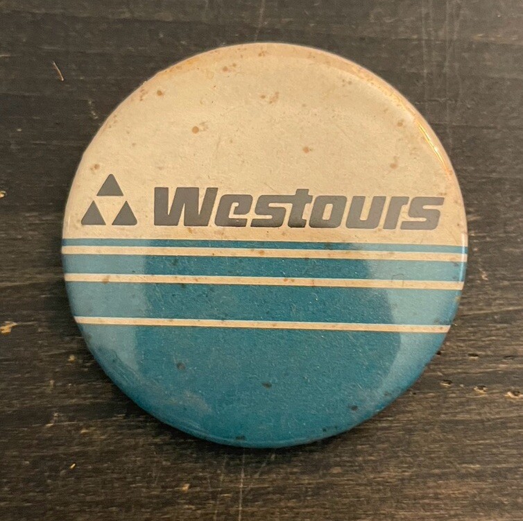 Vintage Westours Promotional Advertisement Pinback Button Vintage Westours Promotional Advertisement Pinback Button