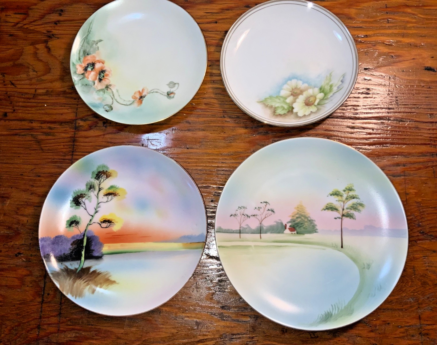 Vintage Lot 4 Gold Rim Various Hand Painted Plates Scenic Views Floral Japan