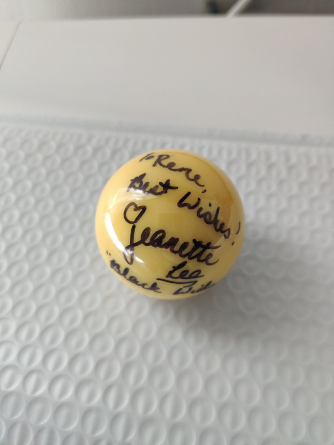 Signed JEANETTE LEE, Black Widow Logo Billiard Pool Cue Ball Autographed