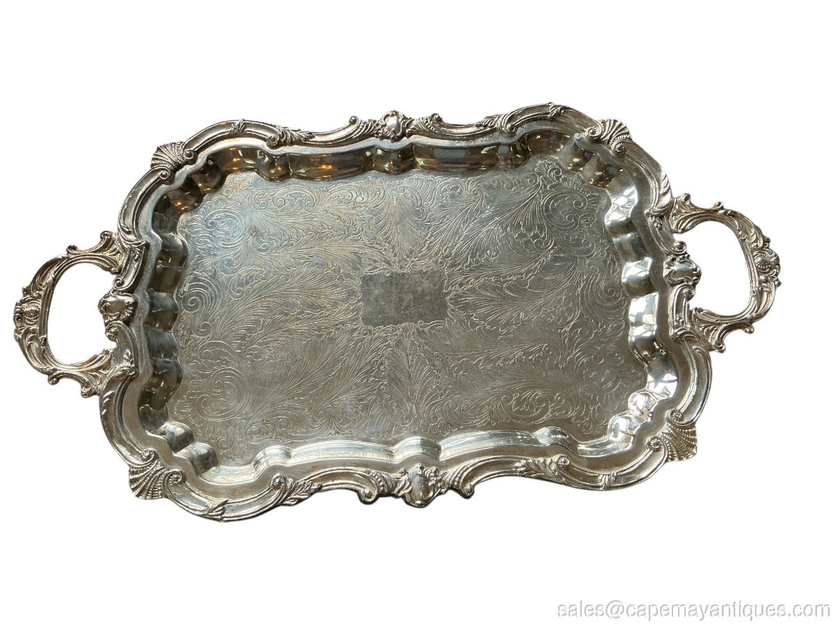 Vintage Eales Silverplate Tea Tray Footed Ornate Engraved 26\