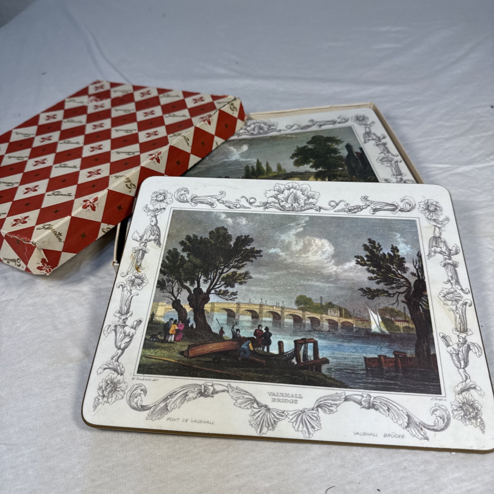 (4) Vintage London Thames River Views Table Placemats Set William Tombleson Art