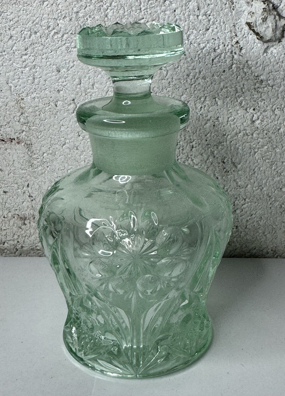 Vtg Imperial Glass Nucut 474 Turquoise Green Cologne Perfume Bottle & Stopper