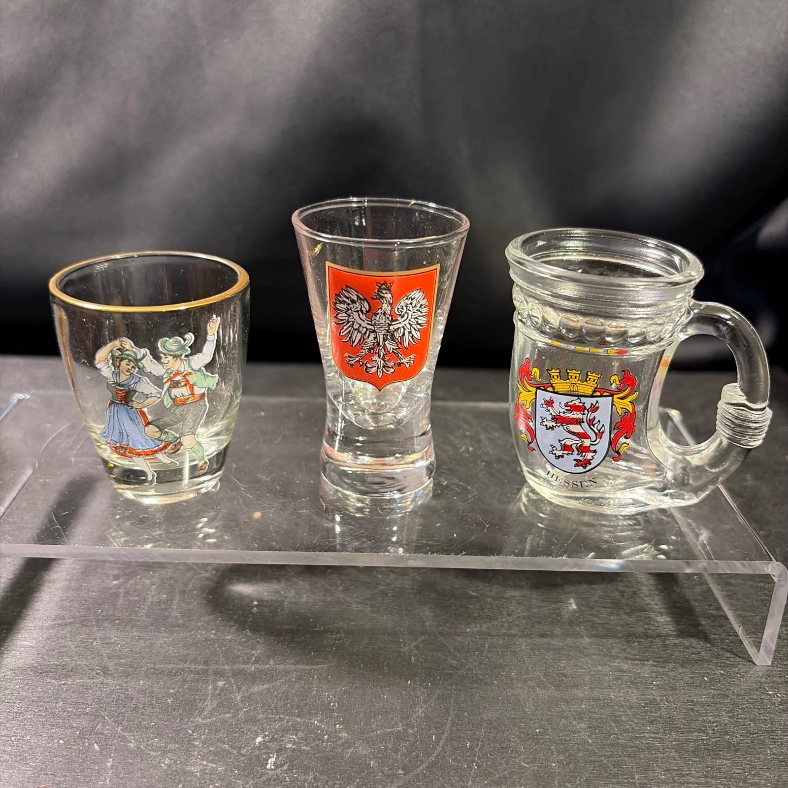 Vintage Souvenir Shot Glass Set Frankenmuth Poland Hessen Germany Mini Mug 3pc