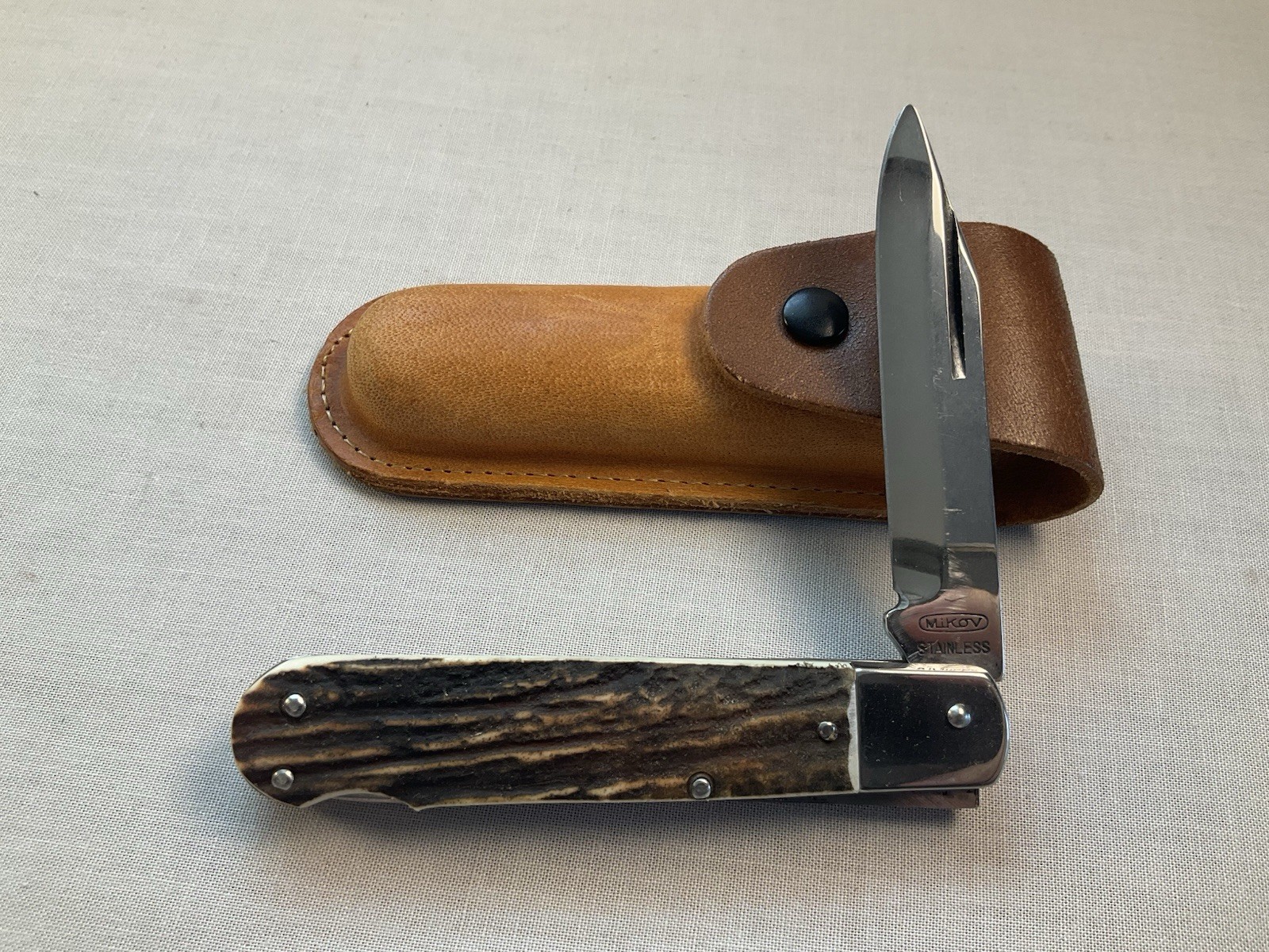 Vintage Mikov Folding Pocket Knife W/ Stag Handles 