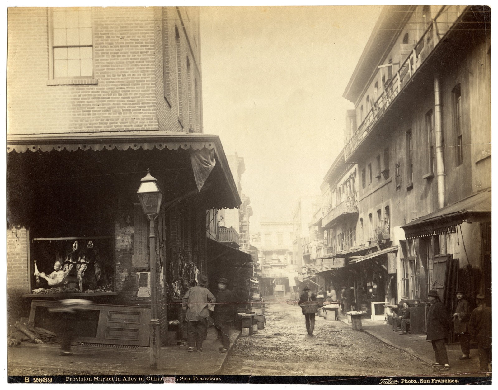 1890s Large Format Albumen Photo Market Chinatown, San Francisco CA TABER