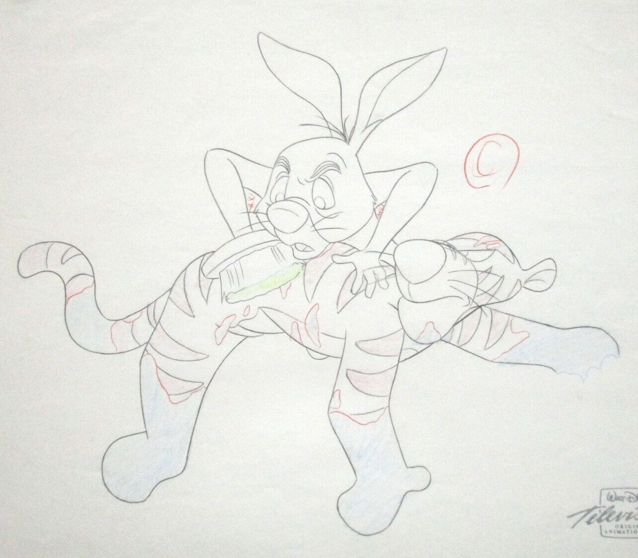 TIGGER RABBIT - WINNIE THE POOH WALT DISNEY 1990s ORIGINAL PRODUCTION DRAWING