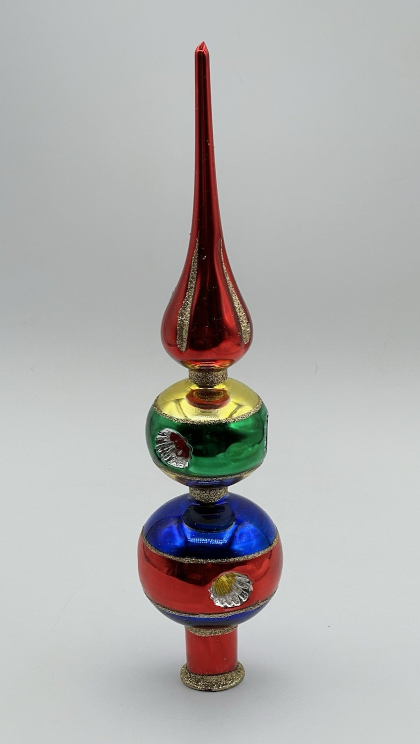 Thomas Pacconi Christmas Finial Blown Glass 3 Tier Tree Topper Christmas Decor