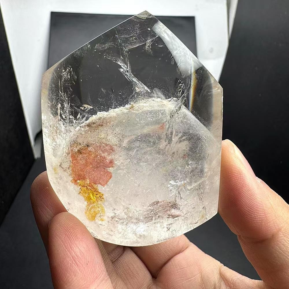 220g Natural White Quartz Carved Palm Crystal Energy Reiki Healing
