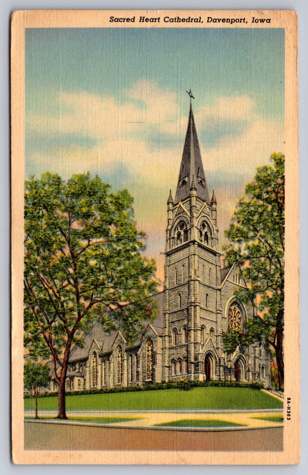 Davenport Iowa Sacred Heart Cathedral Vintage Postcard c.1939