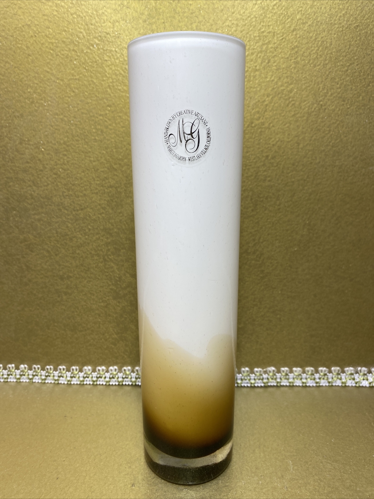 Hand Blown Glass Vase Creative Artisans Margie’s Garden Brown White 10in