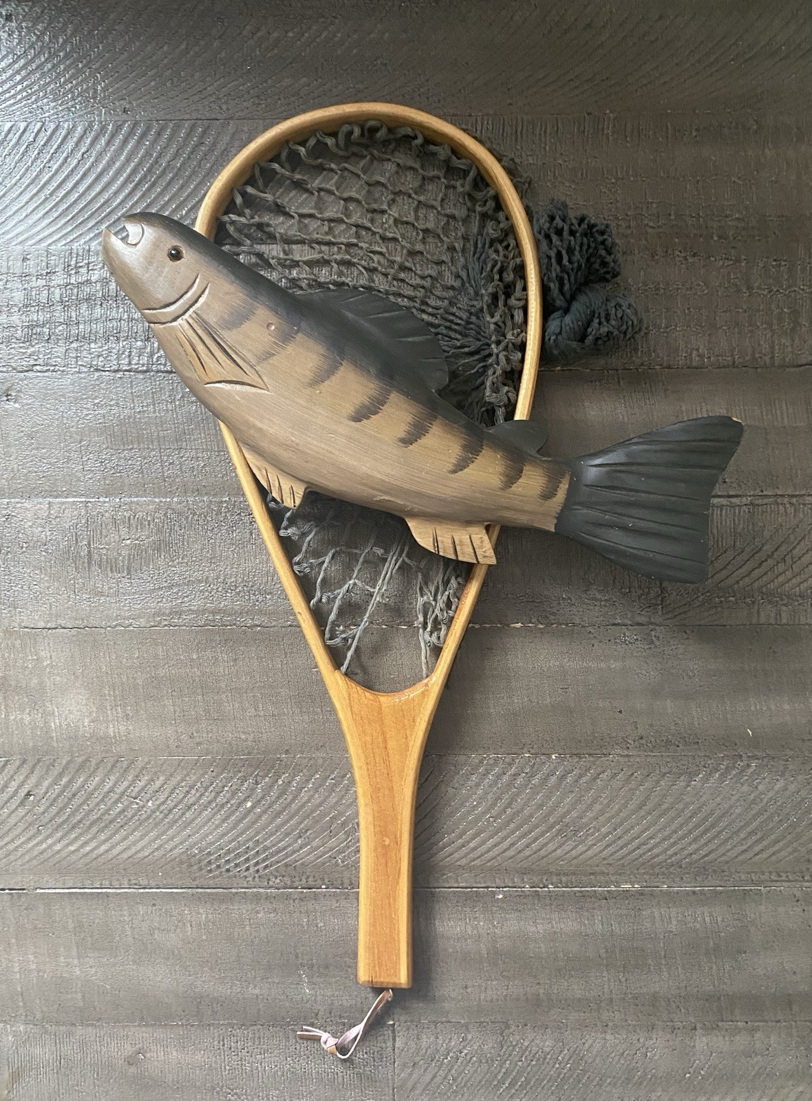 Vintage Wooden Trout Fish Net Racket - Nautical Wall Hanging Decor Man Cave Gift Vintage Wooden Trout Fish Net Racket - Nautical Wall Hanging Decor Man Cave Gift