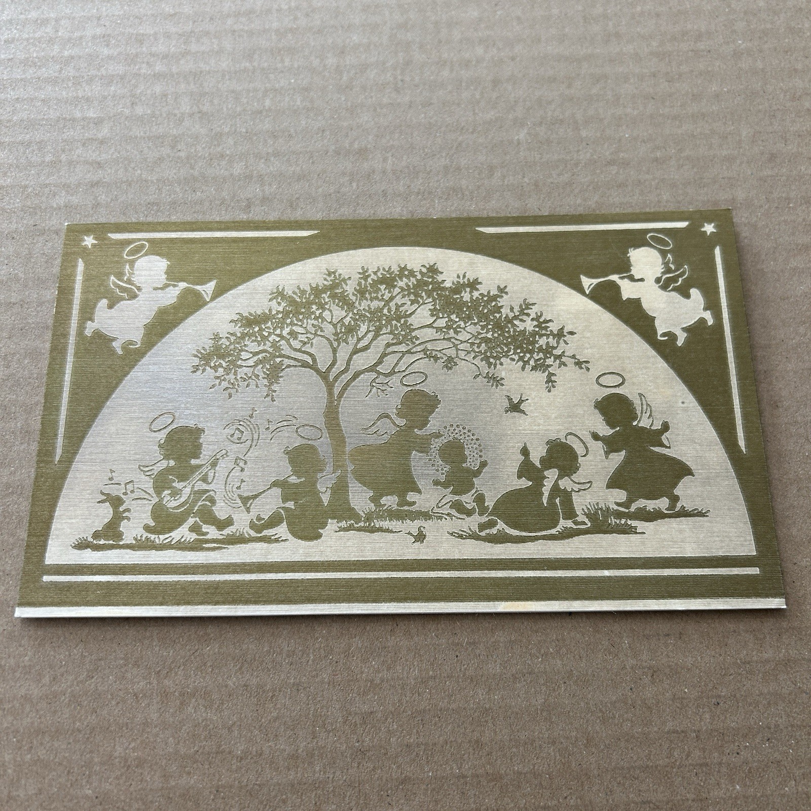 Vintage 1940s WW2 Naval Aviation Cadet Christmas Card Metallic Angel Silhouette