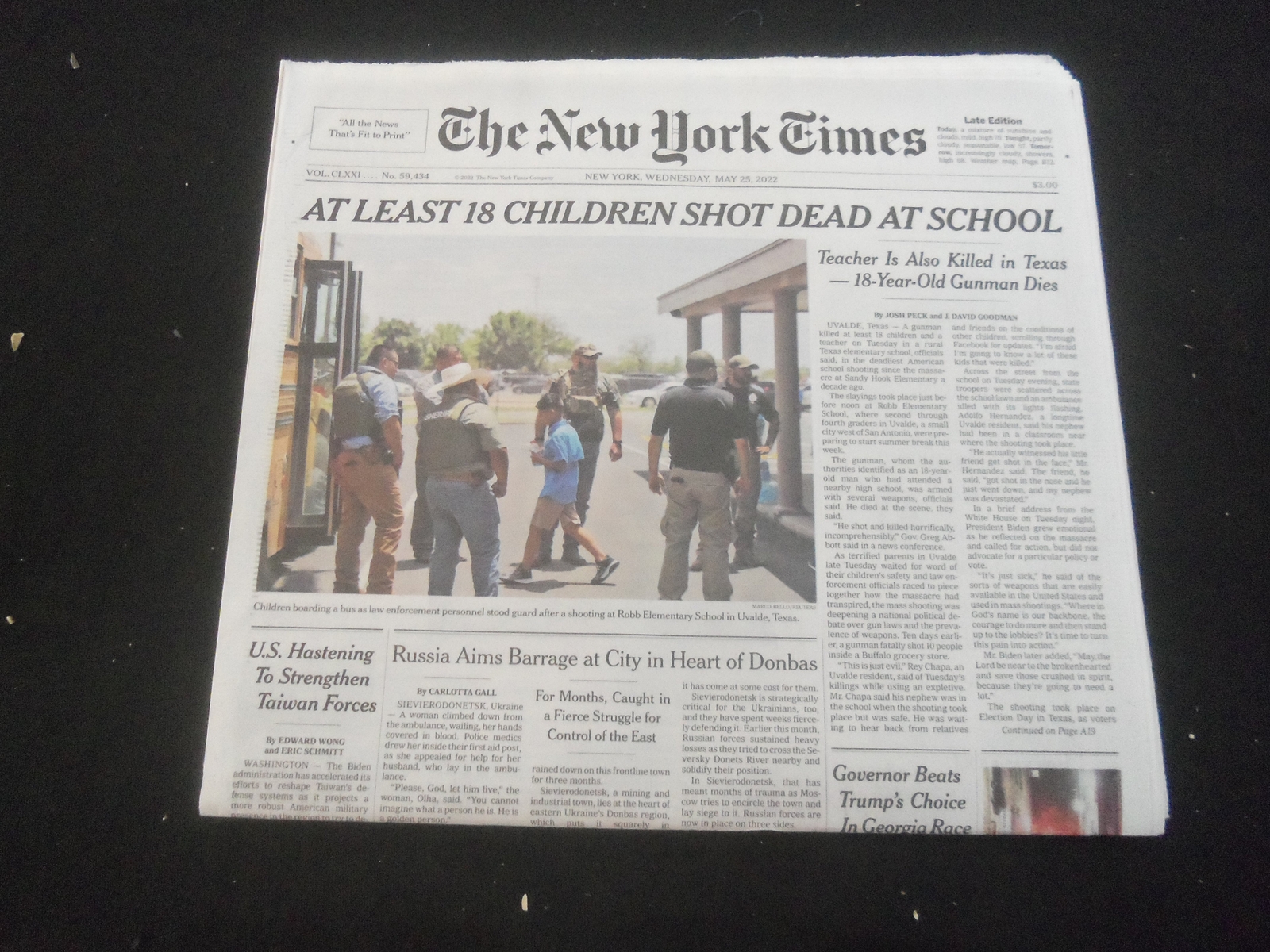 2022 MAY 25 NEW YORK TIMES - AT LEAST 18 CHILDREN SHOT DEAD AT UVALDE SCHOOL