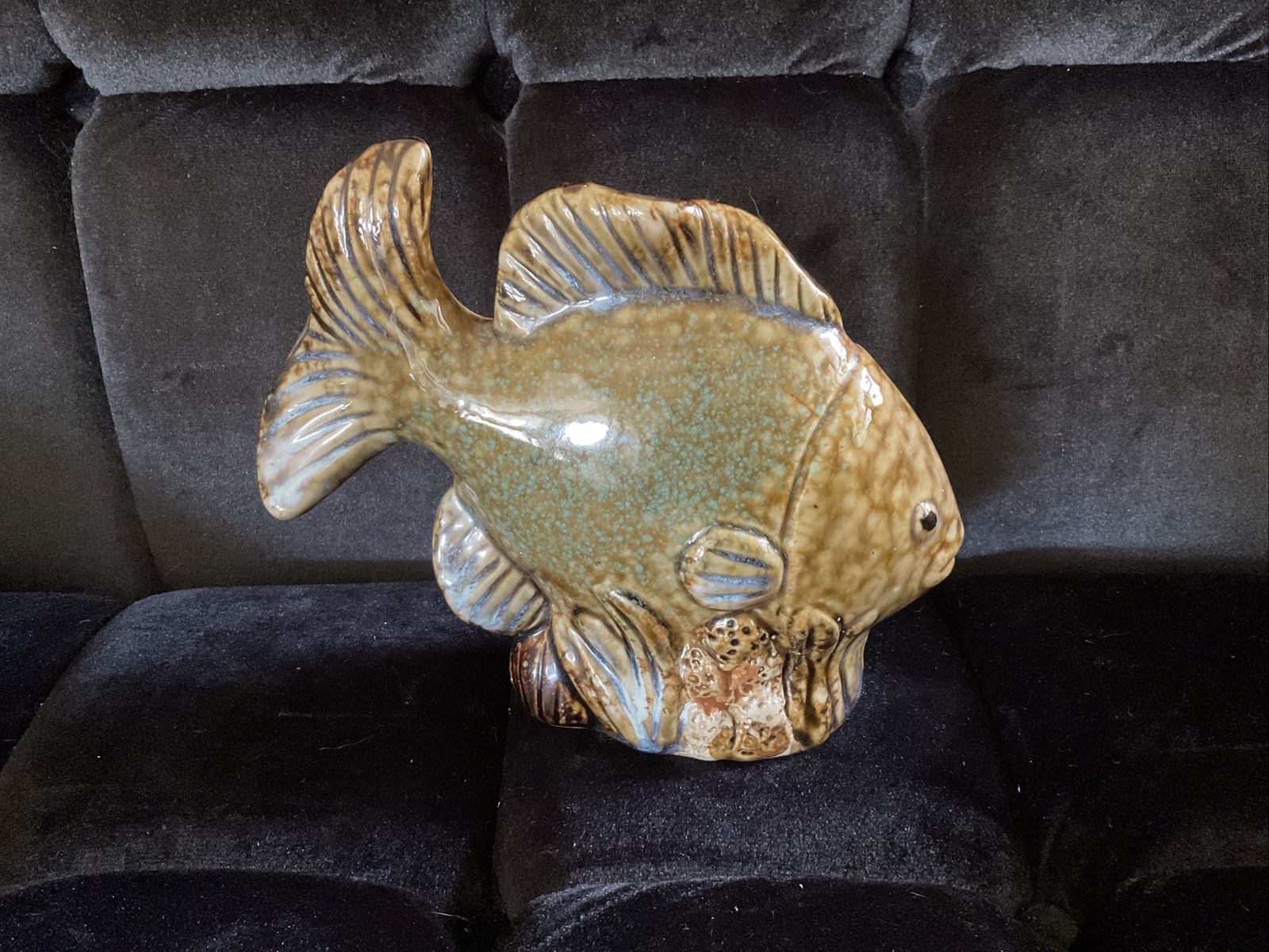 Fish Figurine Porcelain # 0564s Brown Teal Green 5” Tall