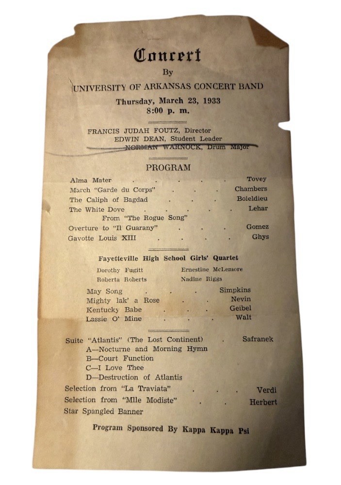 1933 University Of Arkansas Concert Sponsored By Kappa Kappa Psi