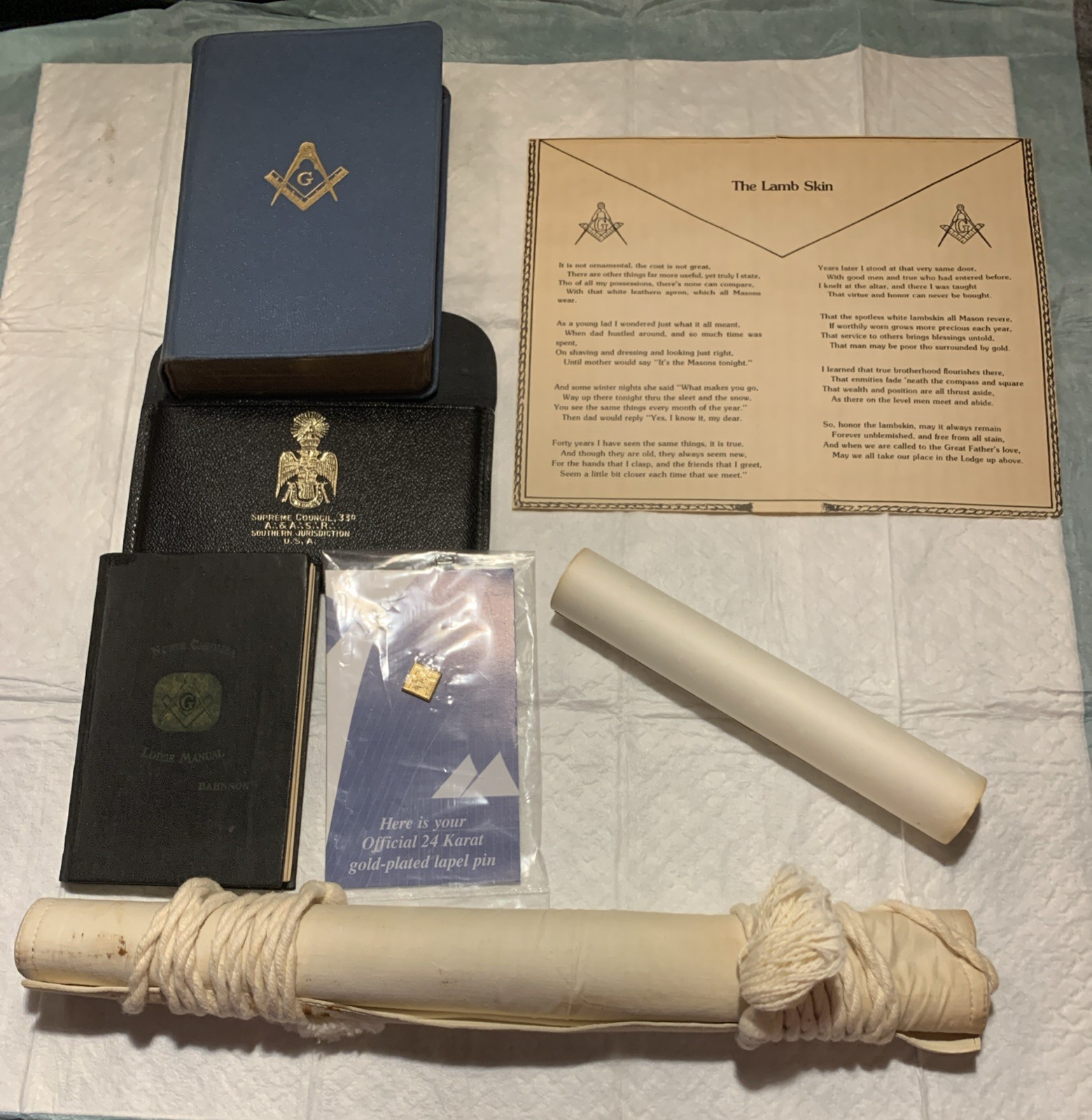 Vintage Lot Charlotte NC Freemason Items Apron,Bible,Photo,Certificate,pin Etc Vintage Lot Charlotte NC Freemason Items Apron,Bible,Photo,Certificate,pin Etc