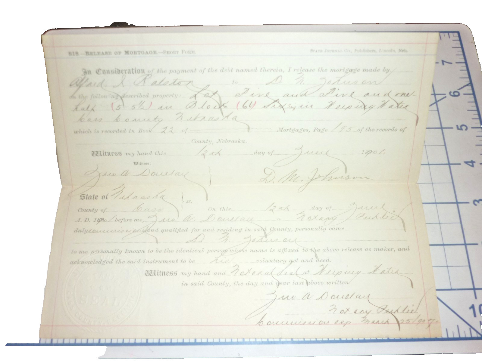 1901 Weeping Water NE Mortgage Release 5x 1898 Battleship Revenue Stamps Cass Co 1901 Weeping Water NE Mortgage Release 5x 1898 Battleship Revenue Stamps Cass Co