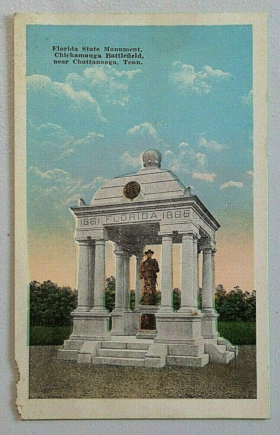 Florida State Confederate Monument Chickamauga Battlefield, TN DB Postcard 6606