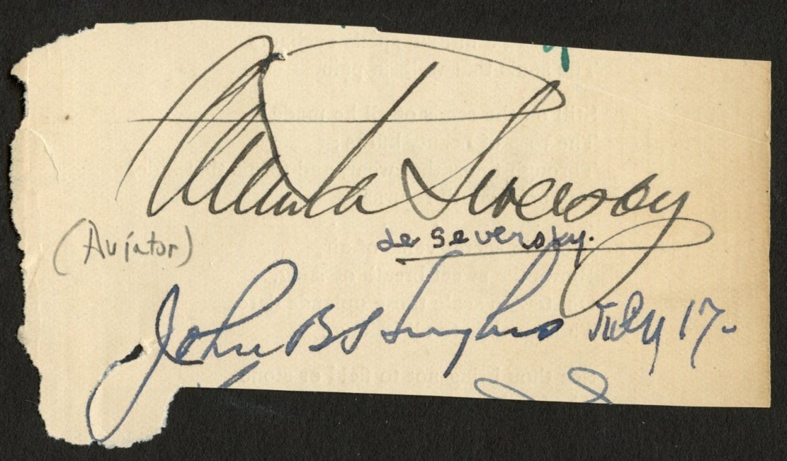 Alexander de Seversky d1974 signed autograph 2x3 cut Aviation Pioneer Inventor ^