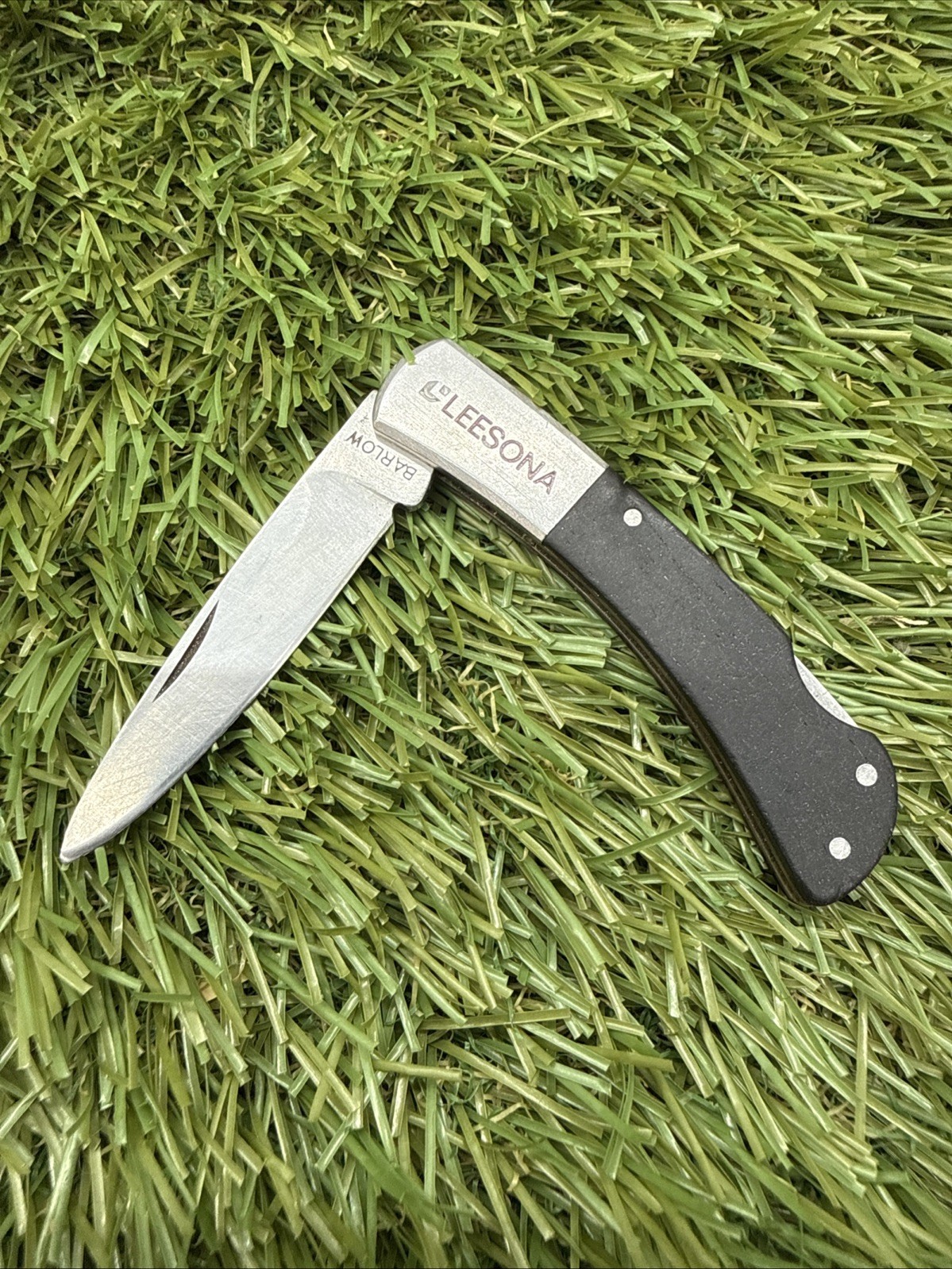 Vintage BARLOW Leesona textiles Stainless Steel Wood 1 Blade Lock Back Knife