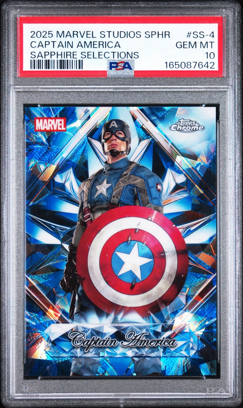 Topps 2025 Marvel Studios Chrome Sapphire Captain America SS-4 PSA 10