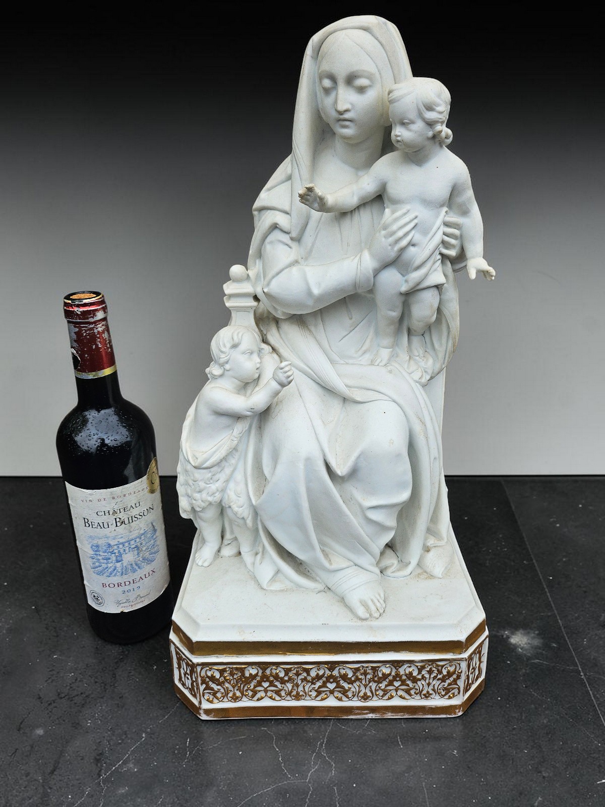 Antique XL 19thc french bisque porcelain Sculpture MAdonna JEsus Saint John rare Antique XL 19thc french bisque porcelain Sculpture MAdonna JEsus Saint John rare