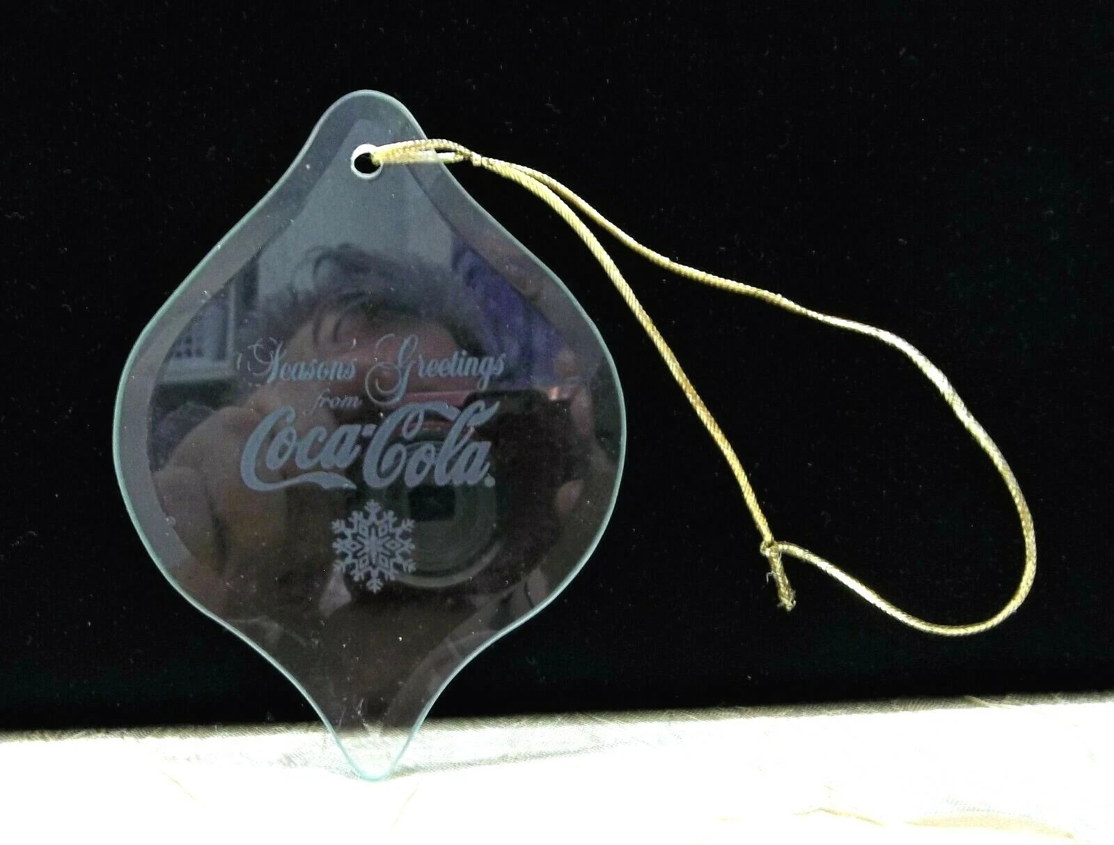 Coca-Cola Season\'s Greetings Etched Glass Christmas Ornament Holiday Coke