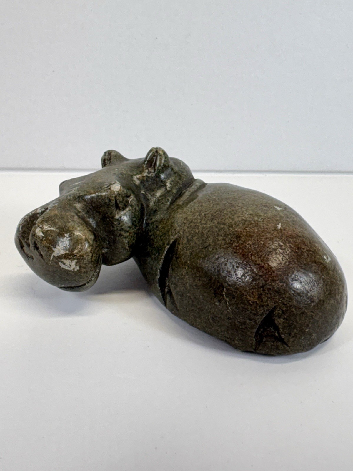 Vintage Zimbabwe Shona Serpentine Stone Hippo Sculpture African Art Unique 3.5”
