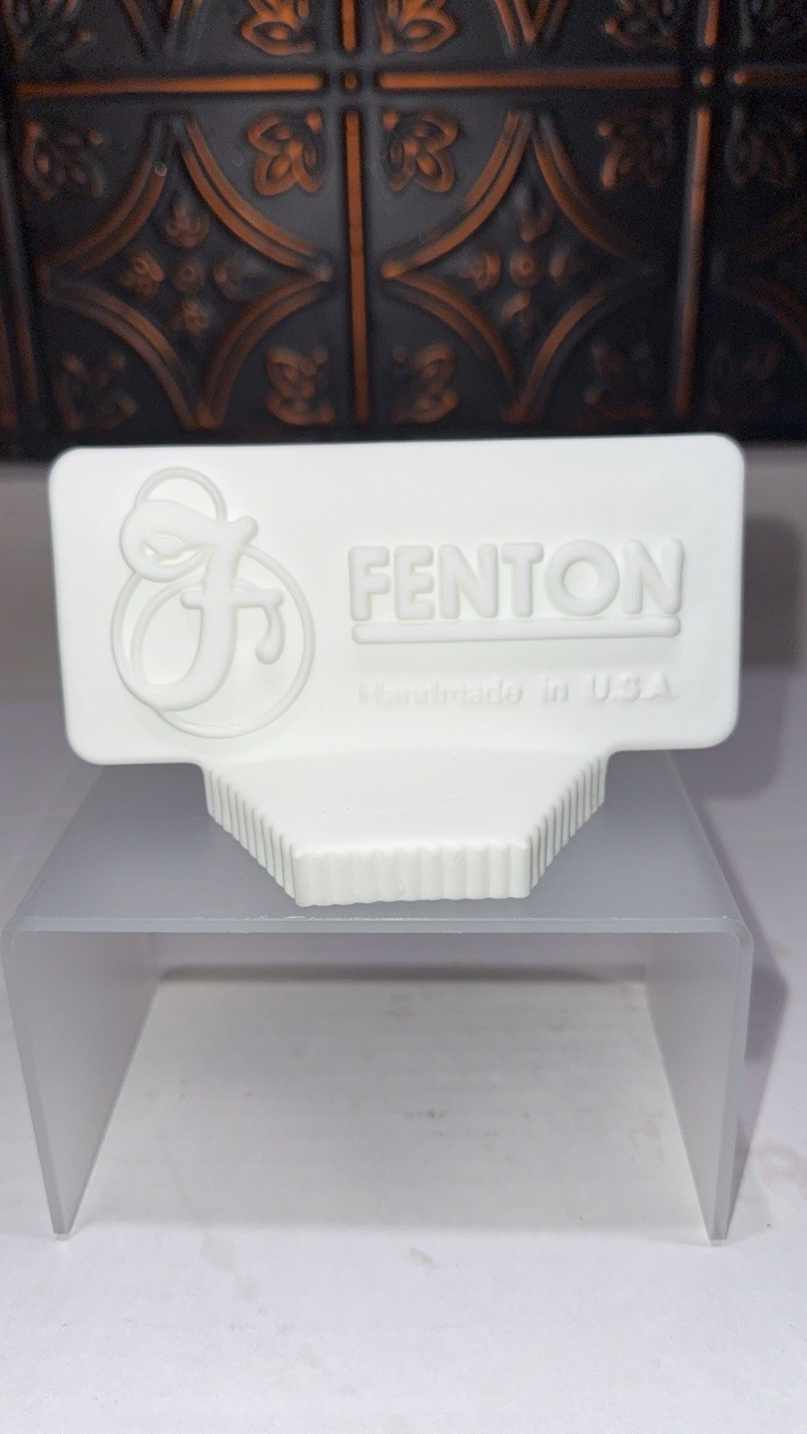 HTF Fenton White Milk Glass Satin Logo/Sign