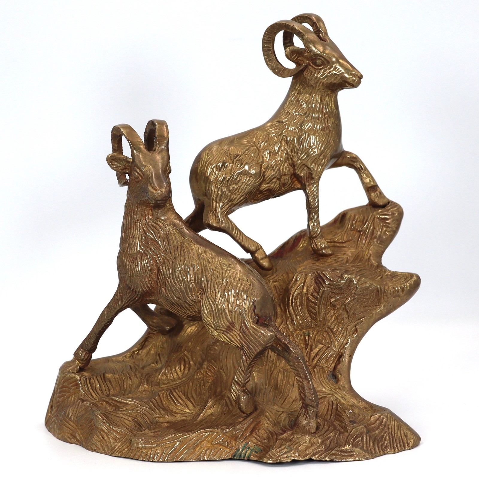 VTG Brass Bighorn Sheep Rams Rocky Mountain Ledge Sculpture Heavy 7.25\