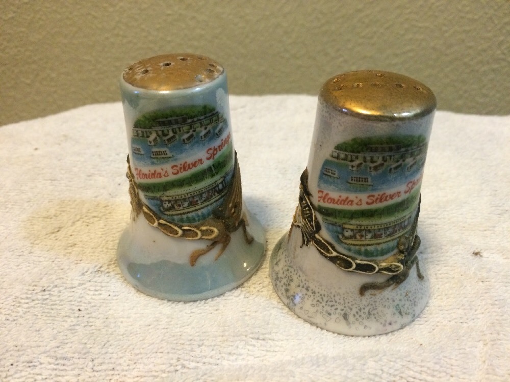 Vintage Salt & Pepper Shakers Florida's Silver Springs Souvenir Pink Dragonware