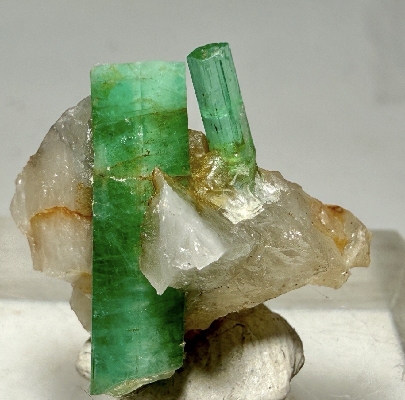 colombian emerald in calcite 4.2g double terminated crystal natural specimen