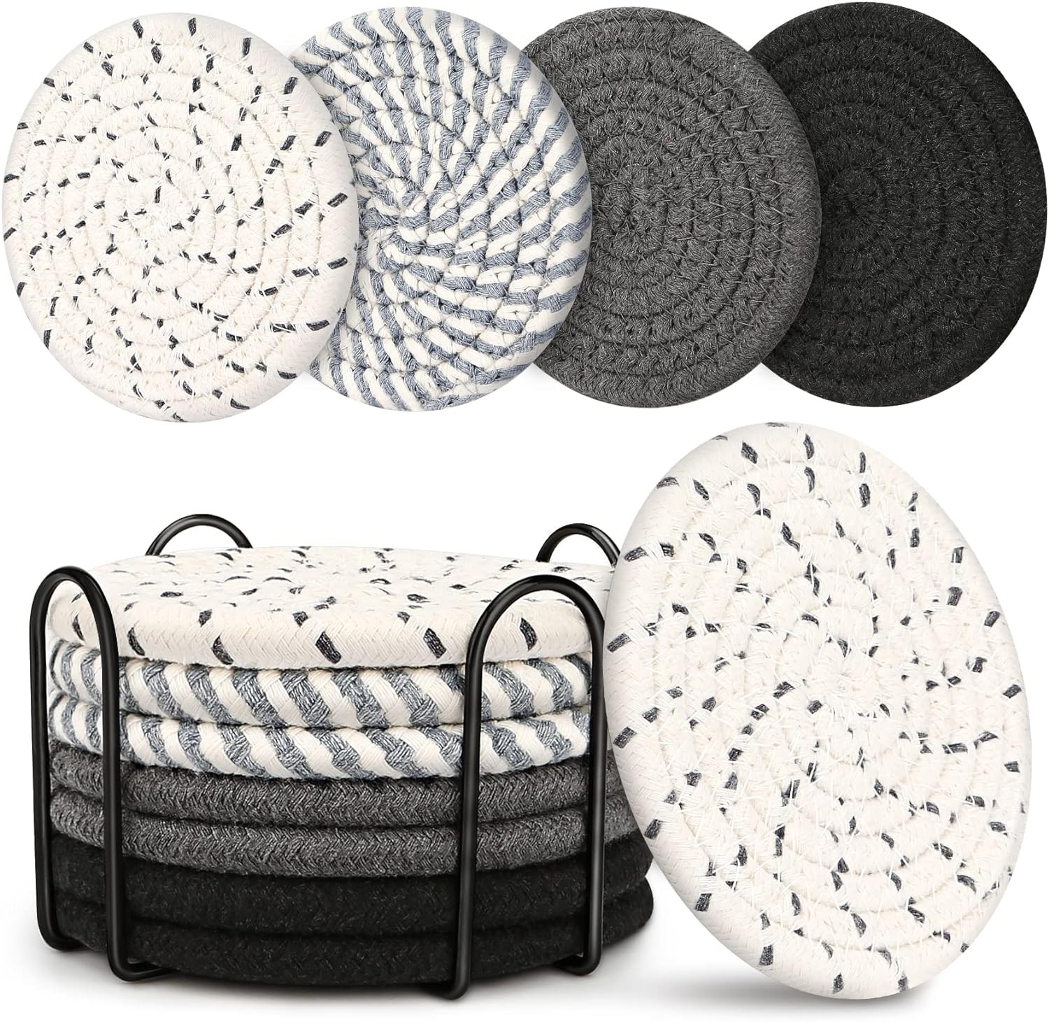 Coasters Set of 8 with Holder - Absorbent Ceramic Drink Mats Cork Base for Table