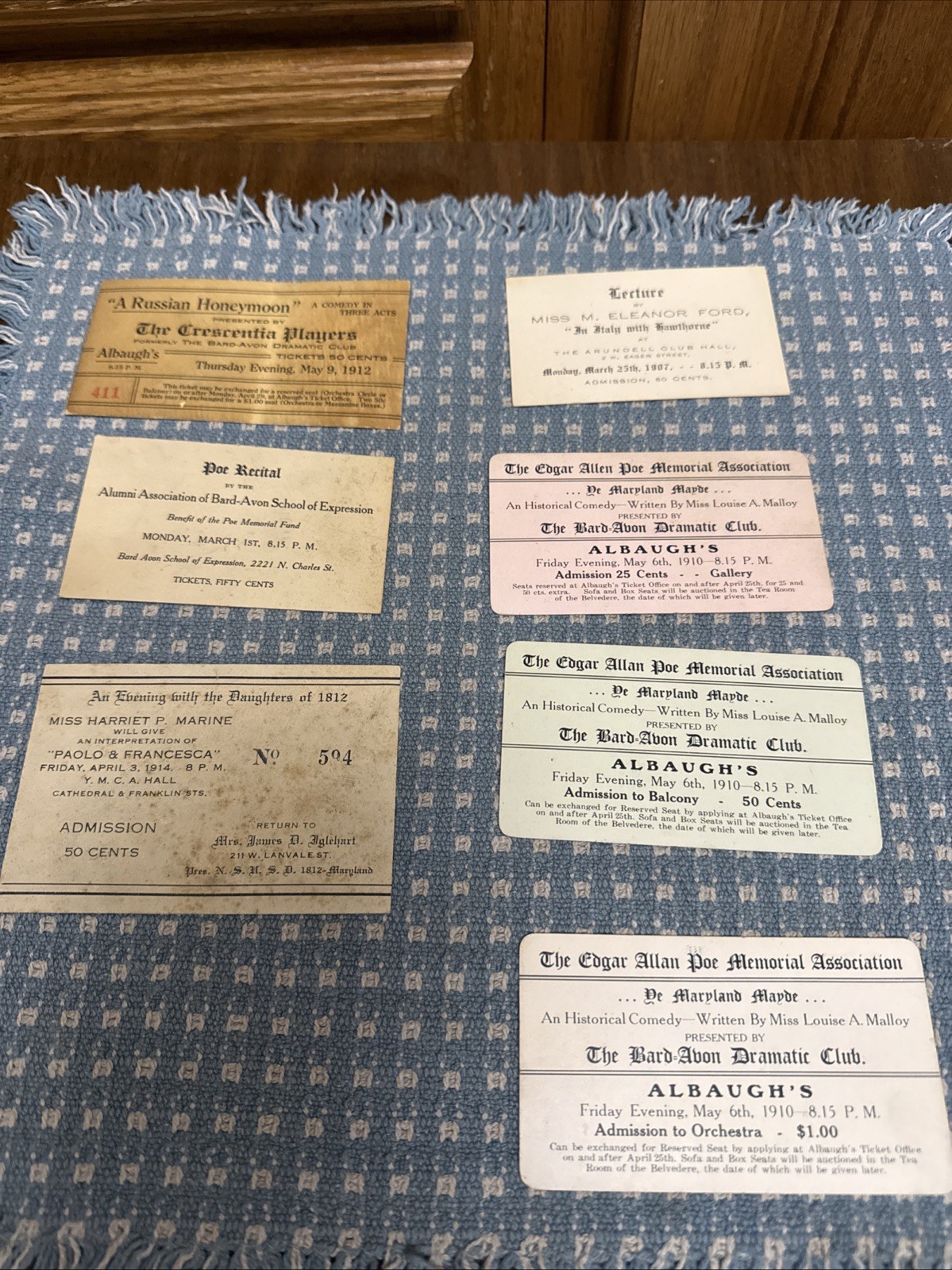 Antique Bard Theatre Ticket Stub Maryland Baltimore Poe Russian Lecture 1907 Old
