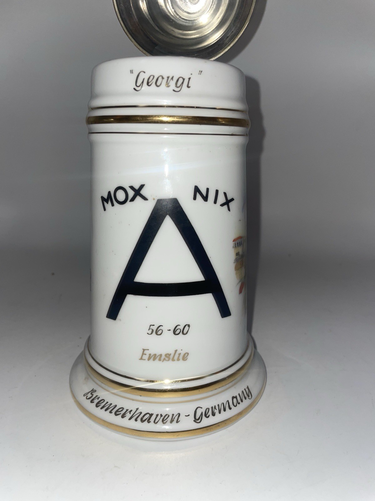 VTG German Handmalerei Porcelain Military Stein US Air Force 6913th RSM Mox Nix