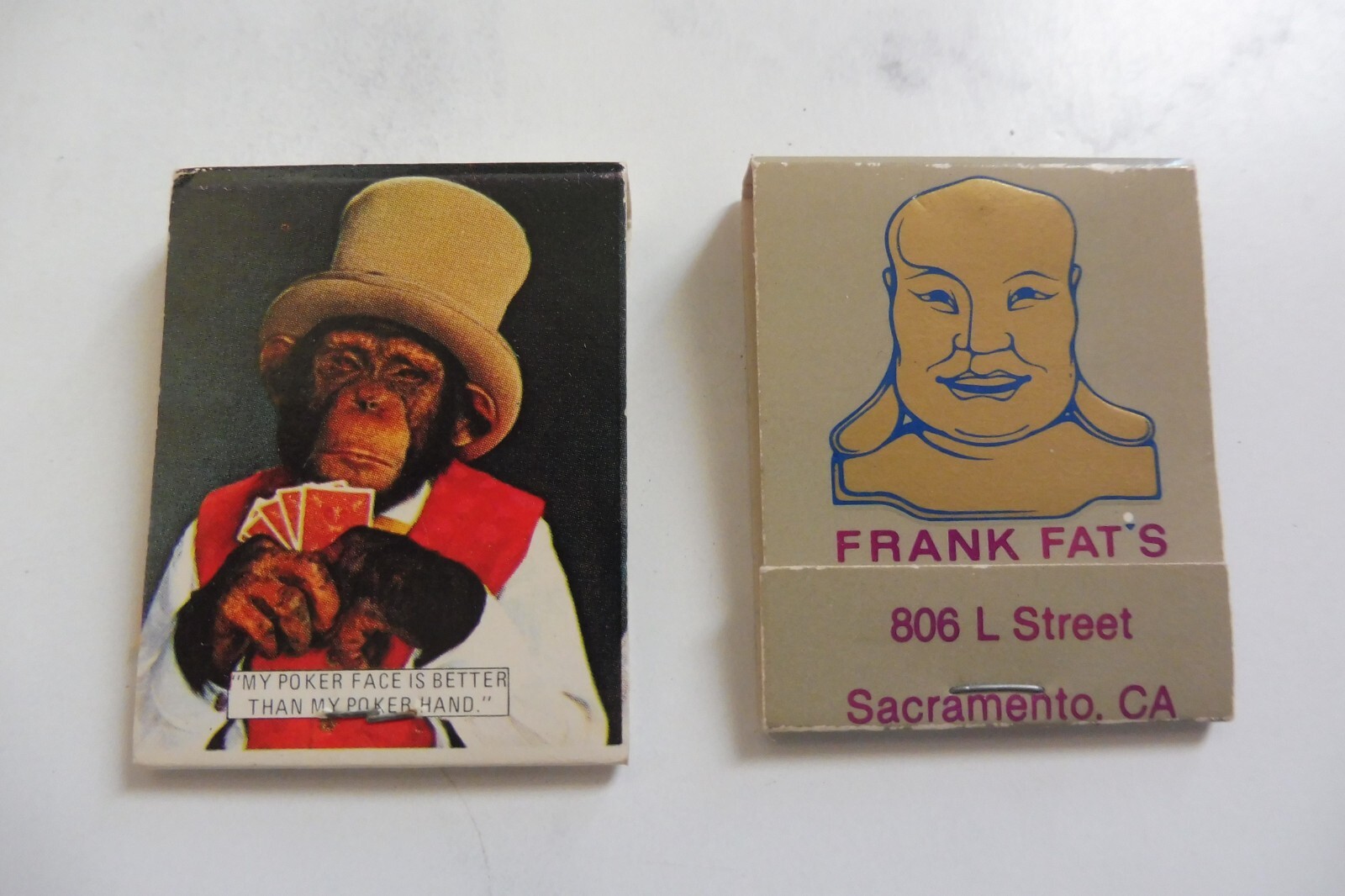 VTG UNSTRUCK MATCHES POKER CHIMP MONKEY FRANK FAT'S LIQUORS FUNNY MATCHBOOK RARE