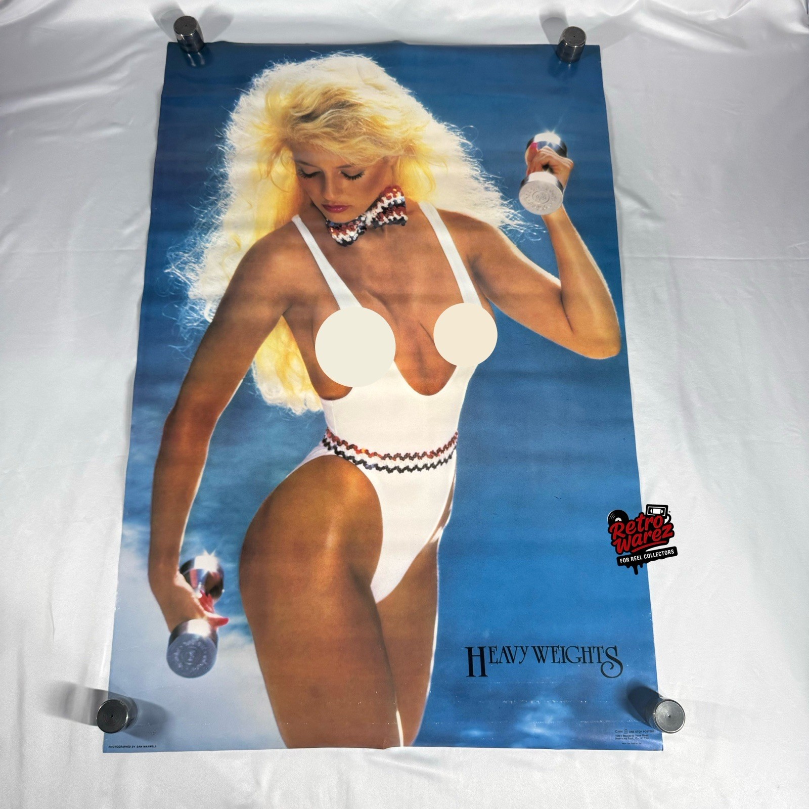 Heavy Weights Original 1986 Pinup Poster 23x35” One Stop Blonde Workout Model .