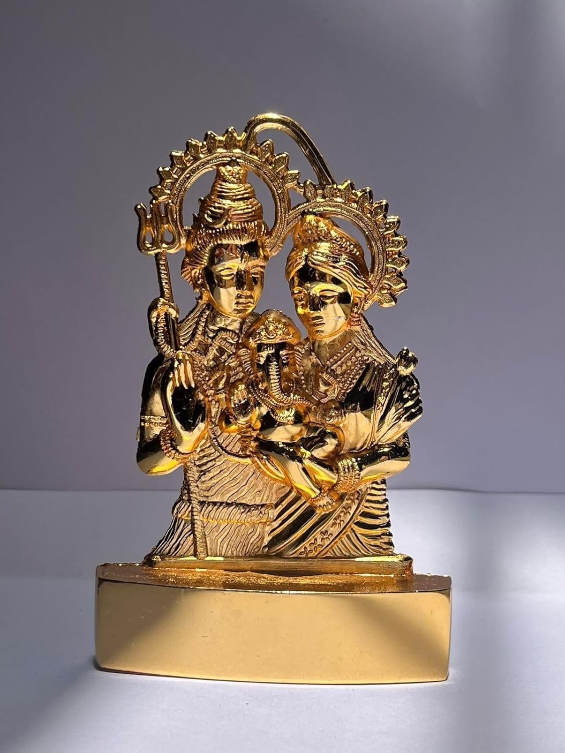 Shiv Parivar Idol, Gold-Plated 11 cm Shiva Parvati Ganesh Idol