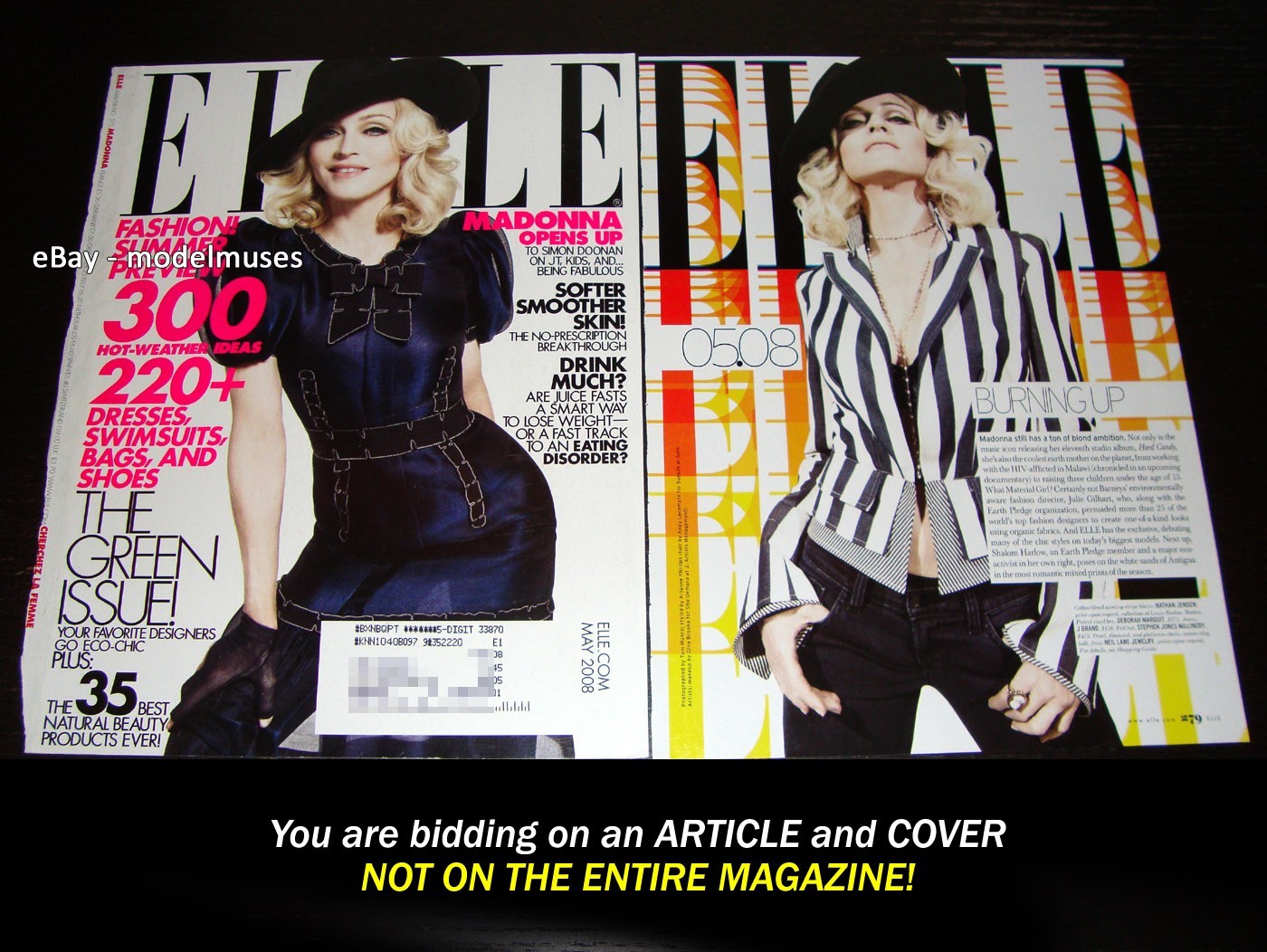 MADONNA 15-Page Magazine ARTICLE & COVER Elle US May 2008