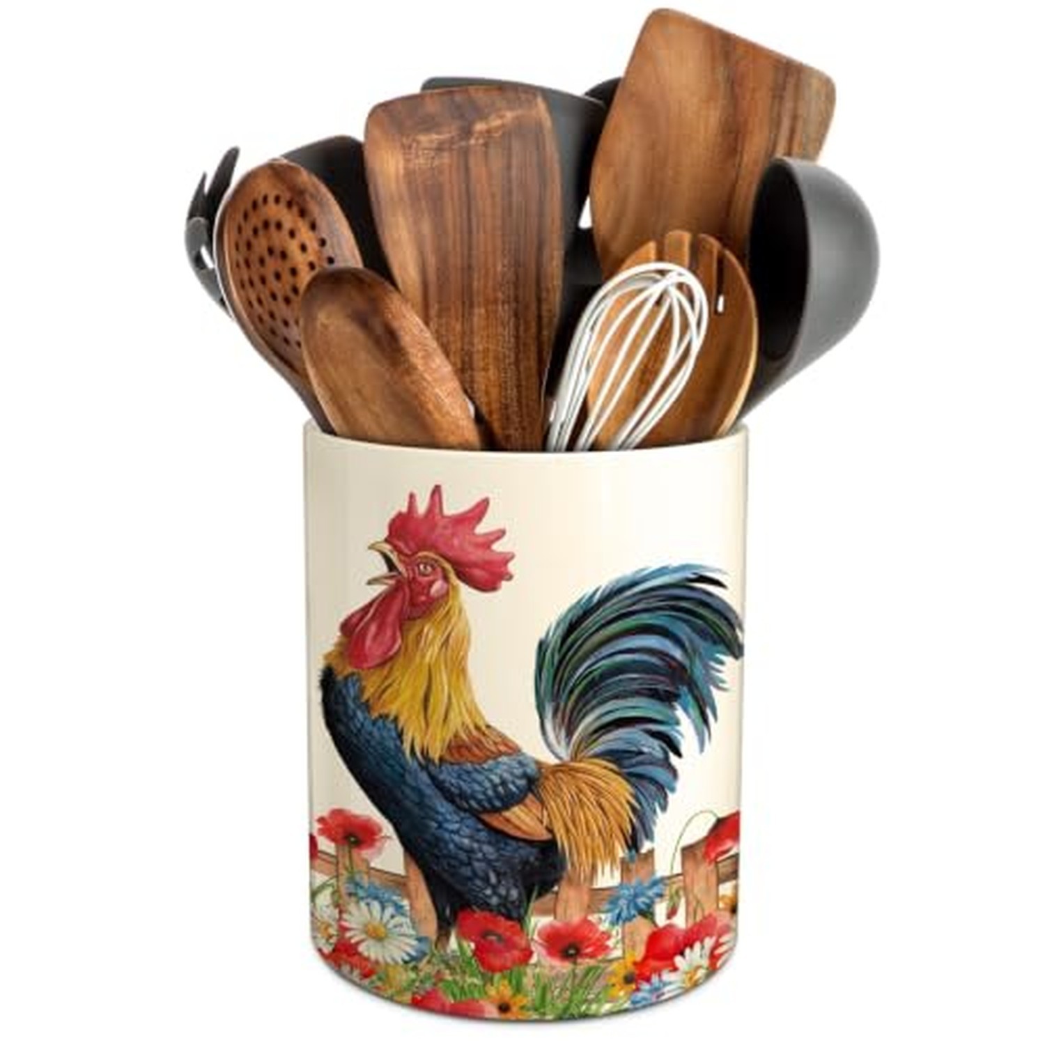 Hexagram Ceramic Utensil Holder Rooster Chicken Farmhouse Kitchen Decor Hexagram Ceramic Utensil Holder Rooster Chicken Farmhouse Kitchen Decor
