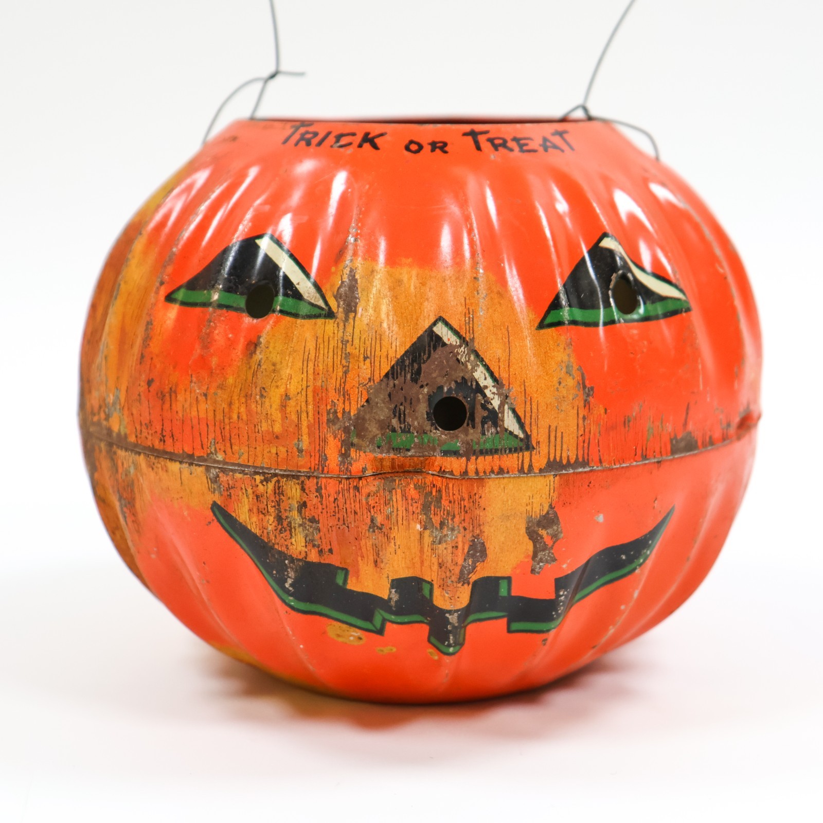 Vtg Halloween Metal Tin JACK-O-LANTERN Pumpkin US Metal Toy Mfg Co 1950s READ