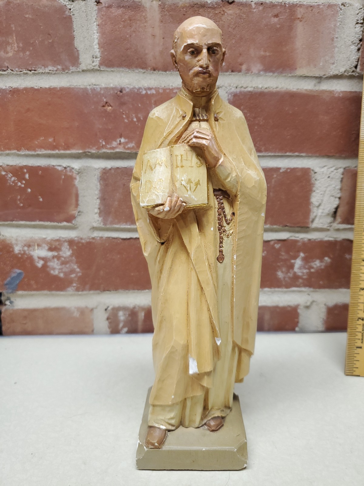 Antique Vintage Chalkware Statue Of St. Ignatius Of Loyola 10” Tall