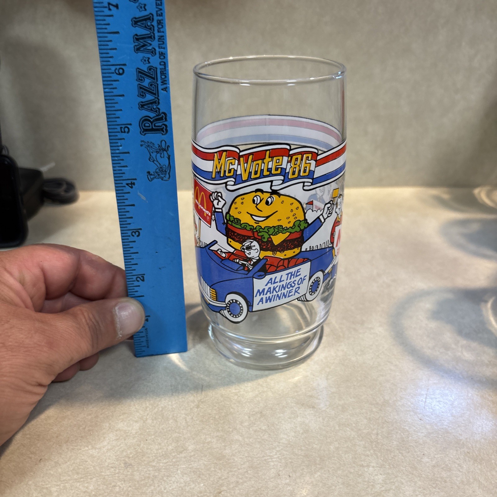1986 Vintage McVote McD.L.T. Burger of Year McDonalds Election Collectable Glass 1986 Vintage McVote McD.L.T. Burger of Year McDonalds Election Collectable Glass