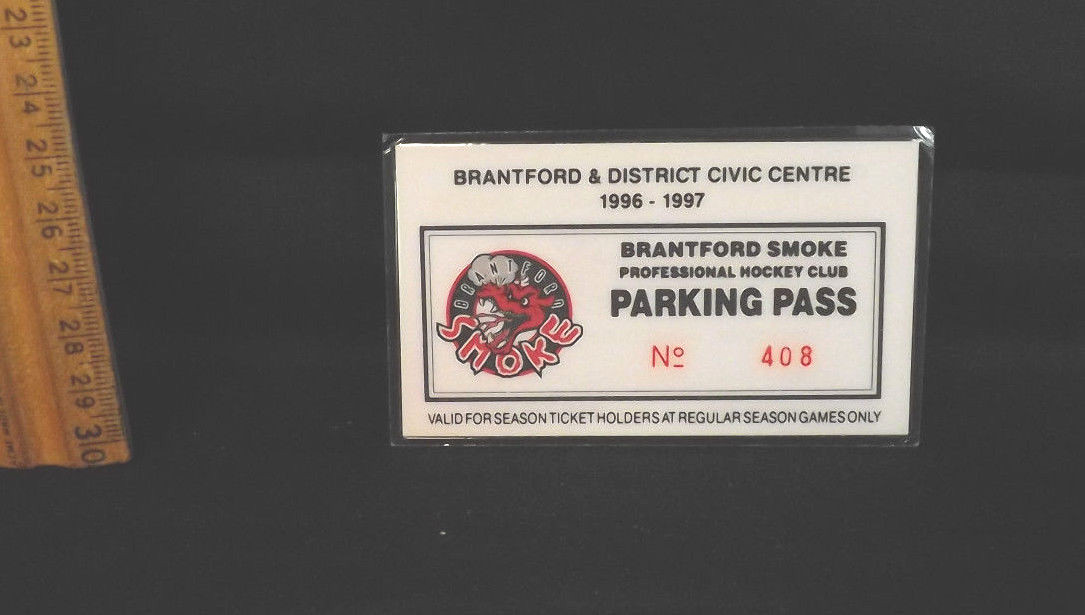 Brantford Smoke Professional Hockey Club Parking Pass 1996-97. \